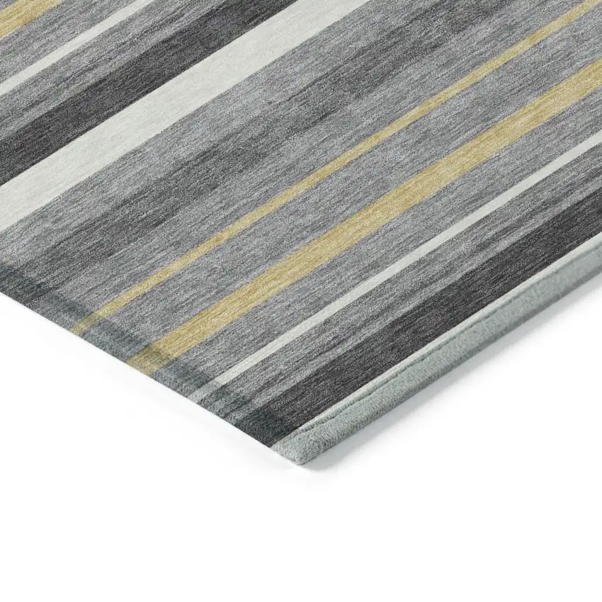 Gray Brown And Ivory Striped Washable Indoor Outdoor Area Rug Photo 5