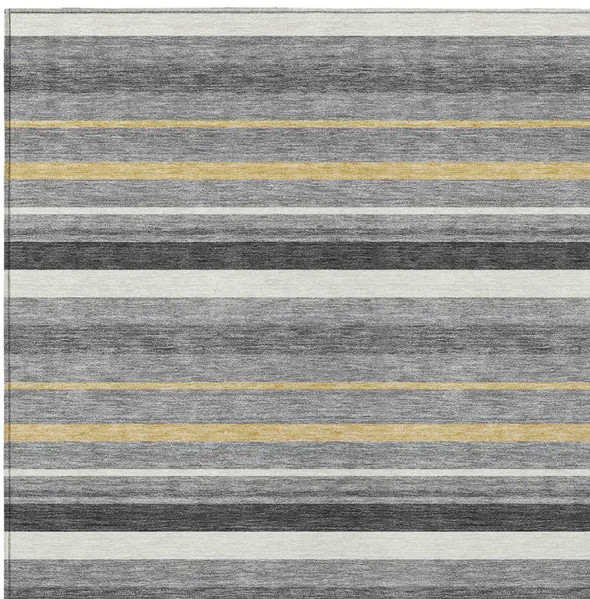 Gray Brown And Ivory Striped Washable Indoor Outdoor Area Rug Photo 6