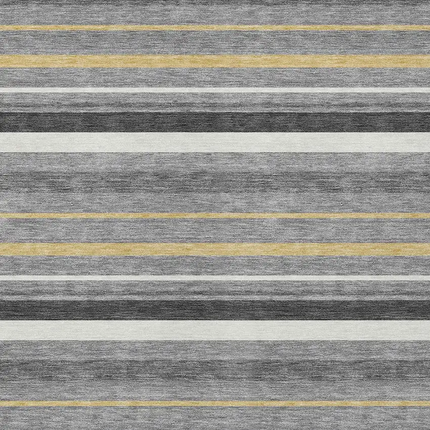 Gray Brown And Ivory Striped Washable Indoor Outdoor Area Rug Photo 6