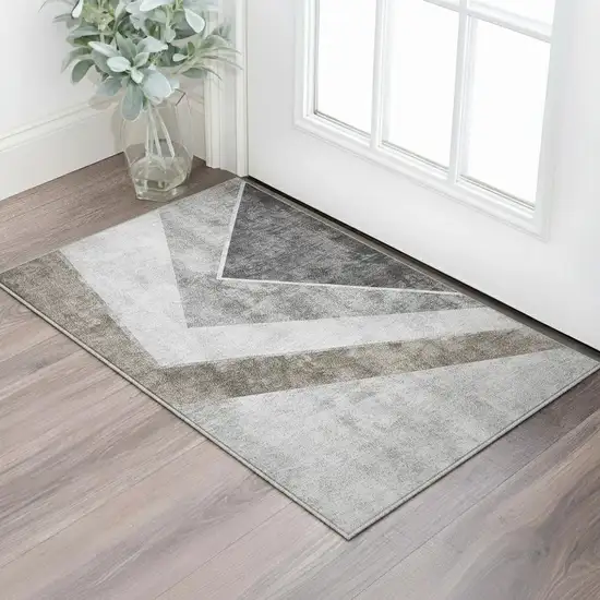 Gray Brown And Silver Geometric Washable Area Rug With UV Protection Photo 2