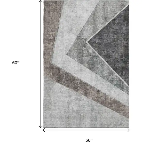 Gray Brown And Silver Geometric Washable Area Rug With UV Protection Photo 6