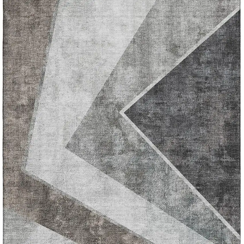 Gray Brown And Silver Geometric Washable Area Rug With UV Protection Photo 8