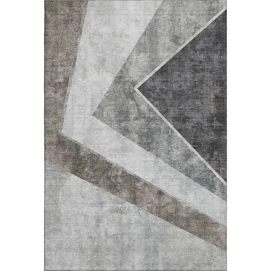 Gray Brown And Silver Geometric Washable Area Rug With UV Protection Photo 1