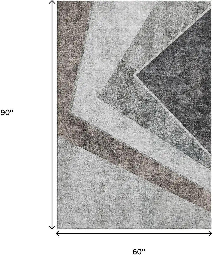 Gray Brown And Silver Geometric Washable Area Rug With UV Protection Photo 3