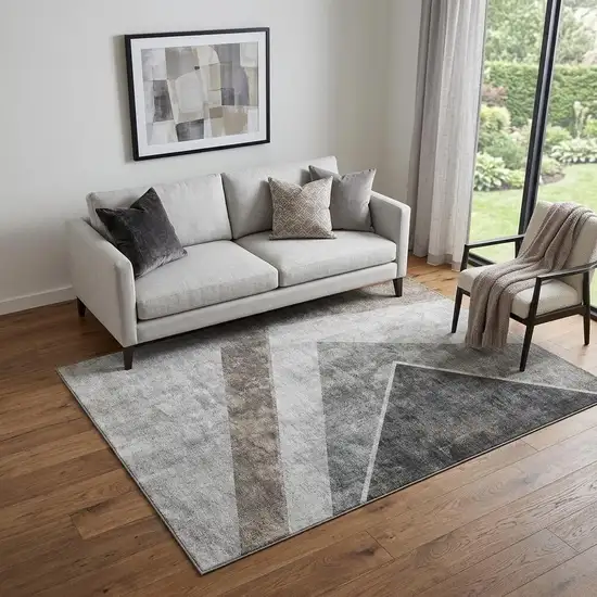 Gray Brown And Silver Geometric Washable Area Rug With UV Protection Photo 1