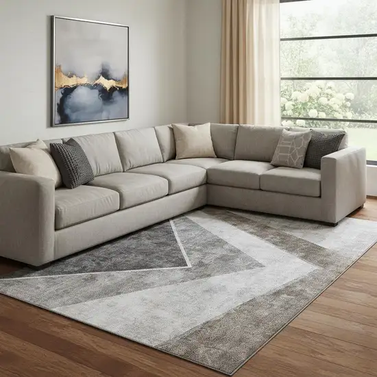 Gray Brown And Silver Geometric Washable Area Rug With UV Protection Photo 1