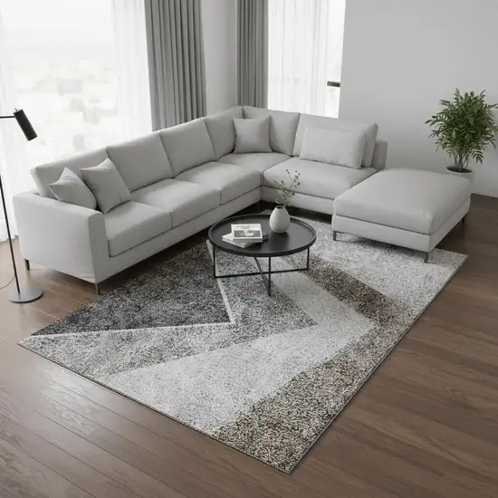 Gray Brown And Silver Geometric Washable Area Rug With UV Protection Photo 1