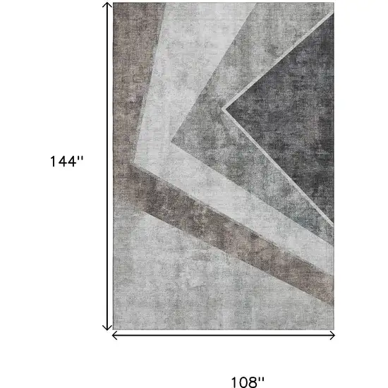 Gray Brown And Silver Geometric Washable Area Rug With UV Protection Photo 3