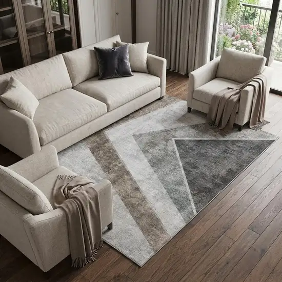 Gray Brown And Silver Geometric Washable Area Rug With UV Protection Photo 1