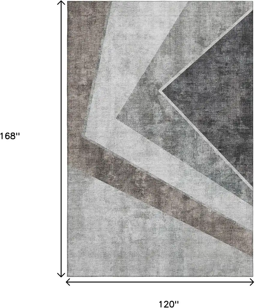 Gray Brown And Silver Geometric Washable Area Rug With UV Protection Photo 3