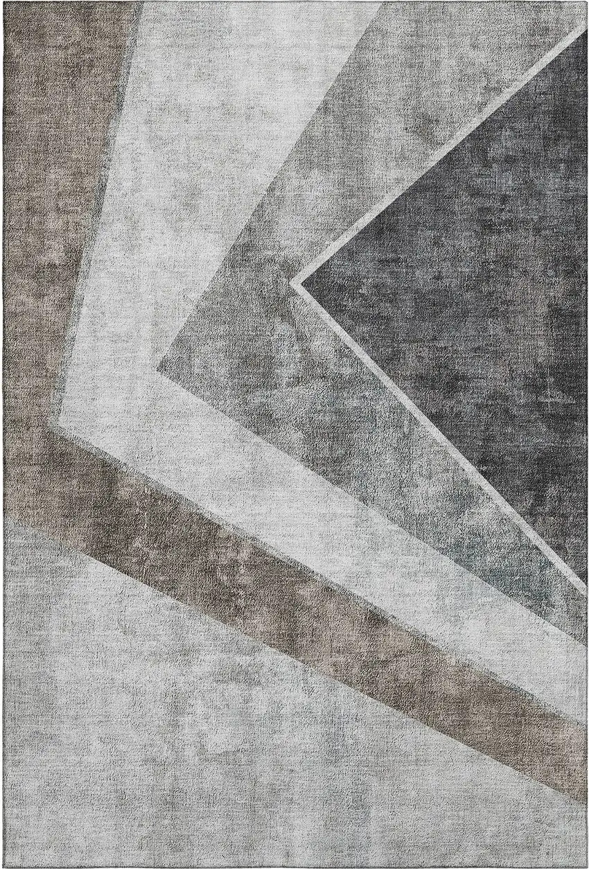 Gray Brown And Silver Geometric Washable Area Rug With UV Protection Photo 2