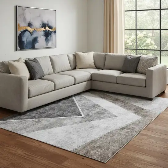 Gray Brown And Silver Geometric Washable Area Rug With UV Protection Photo 1