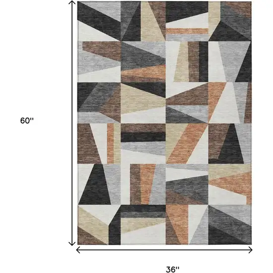 Gray Brown And White Geometric Washable Indoor Outdoor Area Rug Photo 3