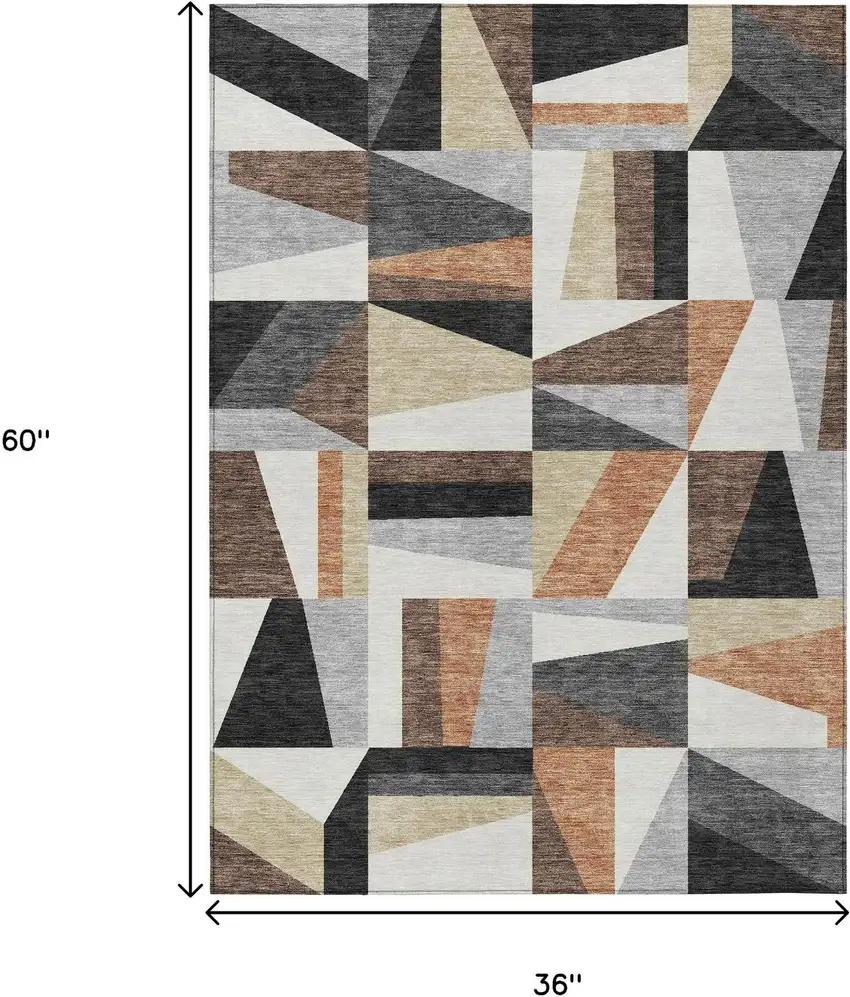 Gray Brown And White Geometric Washable Indoor Outdoor Area Rug Photo 3