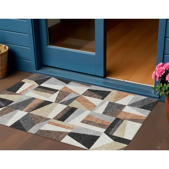Gray Brown And White Geometric Washable Indoor Outdoor Area Rug Photo 1
