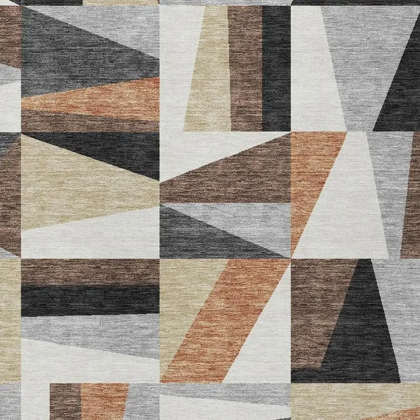 Gray Brown And White Geometric Washable Indoor Outdoor Area Rug Photo 4