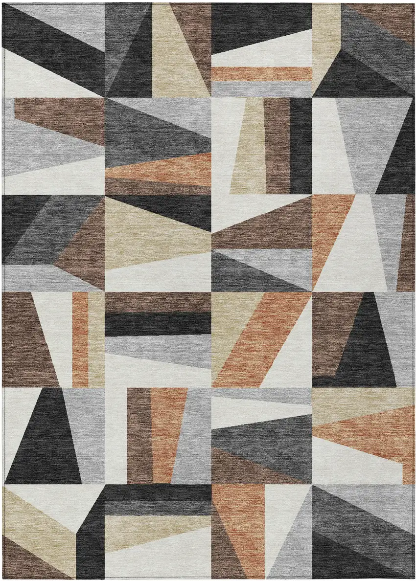 Gray Brown And White Geometric Washable Indoor Outdoor Area Rug Photo 2