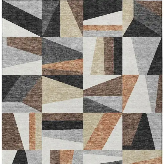 Gray Brown And White Geometric Washable Indoor Outdoor Area Rug Photo 5