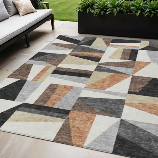 Gray Brown And White Geometric Washable Indoor Outdoor Area Rug Photo 1