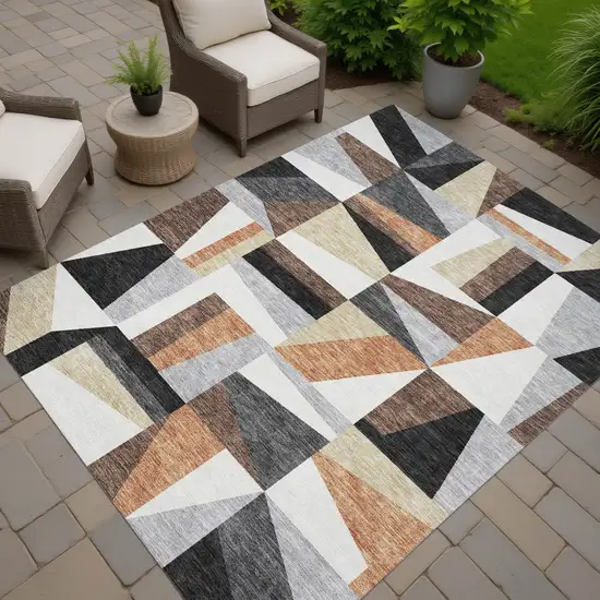 Gray Brown And White Geometric Washable Indoor Outdoor Area Rug Photo 5