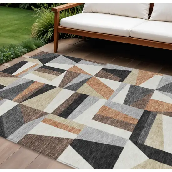 Gray Brown And White Geometric Washable Indoor Outdoor Area Rug Photo 2