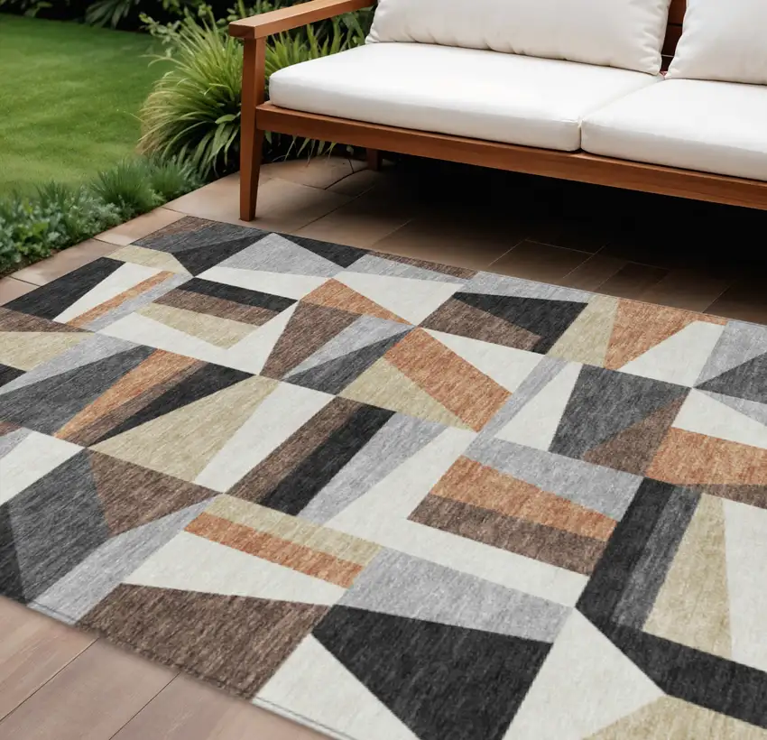 Gray Brown And White Geometric Washable Indoor Outdoor Area Rug Photo 2