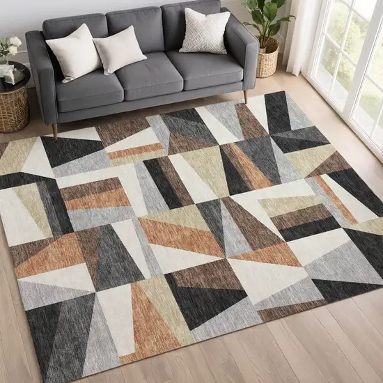 Gray Brown And White Geometric Washable Indoor Outdoor Area Rug Photo 7