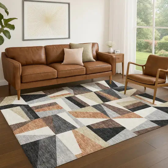 Gray Brown And White Geometric Washable Indoor Outdoor Area Rug Photo 6
