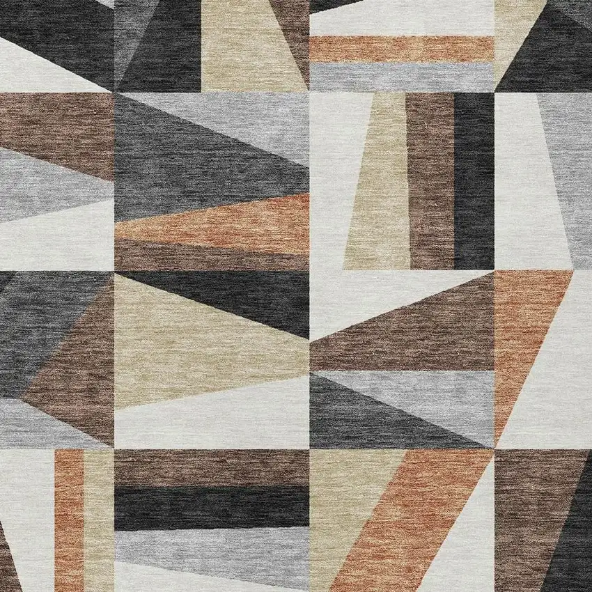 Gray Brown And White Geometric Washable Indoor Outdoor Area Rug Photo 3