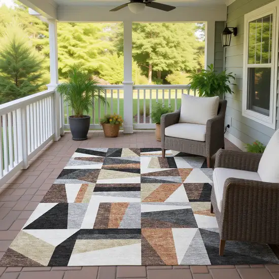 Gray Brown And White Geometric Washable Indoor Outdoor Area Rug Photo 9