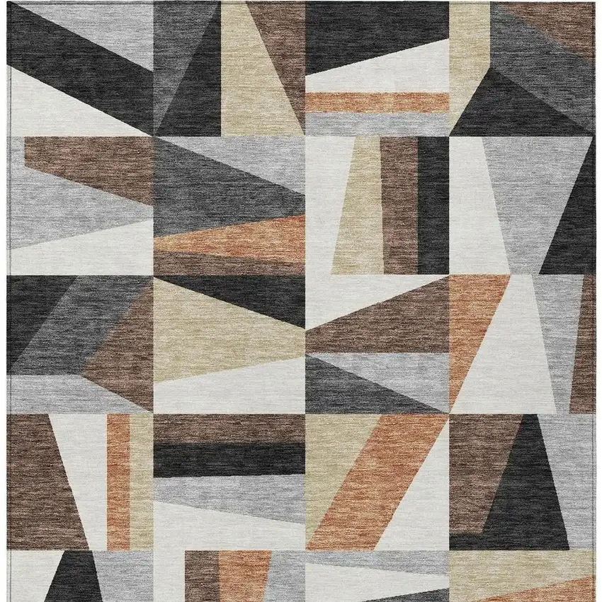 Gray Brown And White Geometric Washable Indoor Outdoor Area Rug Photo 5