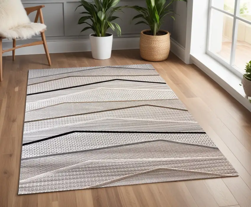 Gray Brown and Beige Abstract Area Rug Photo 8