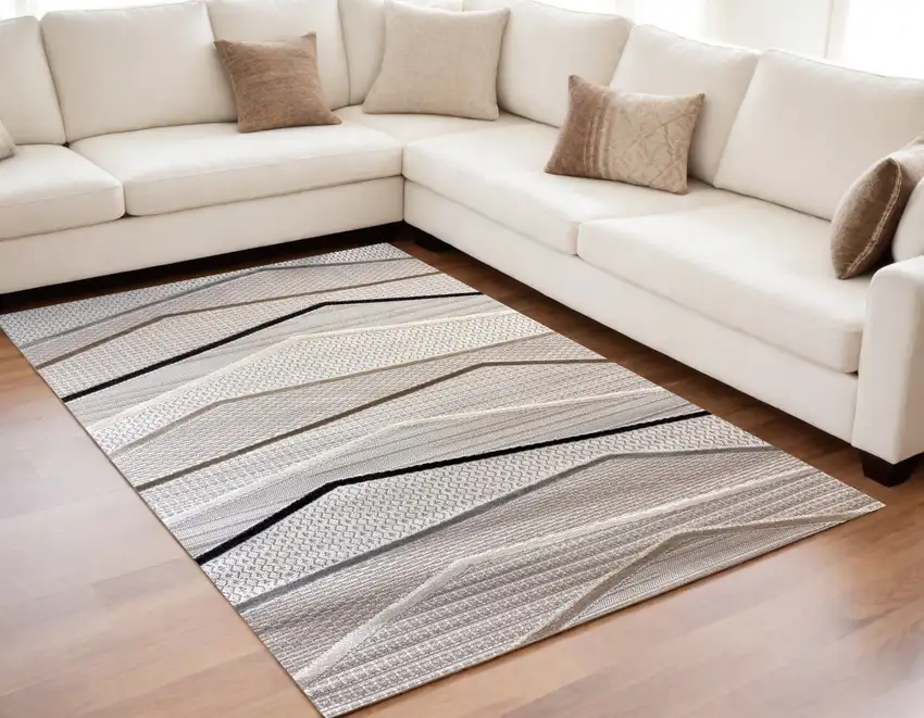 Gray Brown and Beige Abstract Area Rug Photo 1