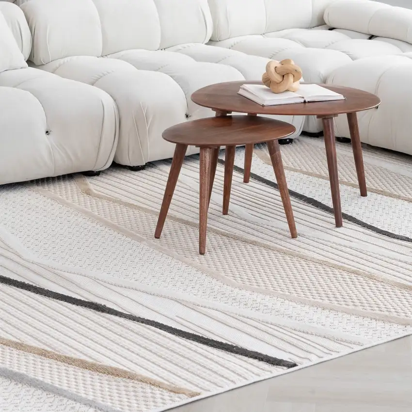 Gray Brown and Beige Abstract Area Rug Photo 7