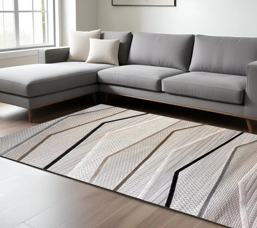 Gray Brown and Beige Abstract Area Rug Photo 1