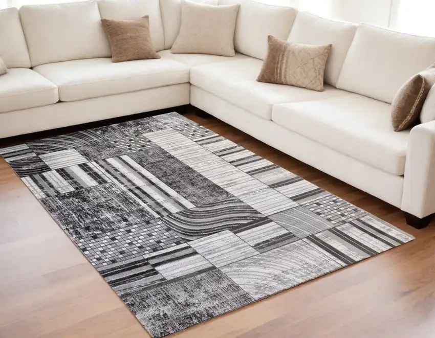 Gray Brown and Beige Abstract Area Rug Photo 1