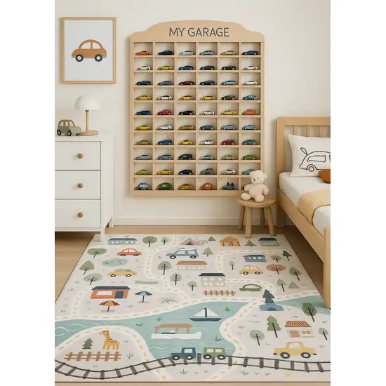 Gray Brown and Blue Juvenile Transportation Youthful Area Rug Photo 7
