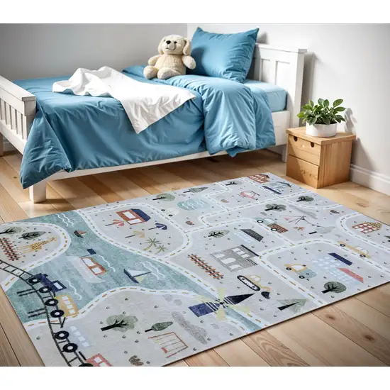 Gray Brown and Blue Juvenile Transportation Youthful Area Rug Photo 3