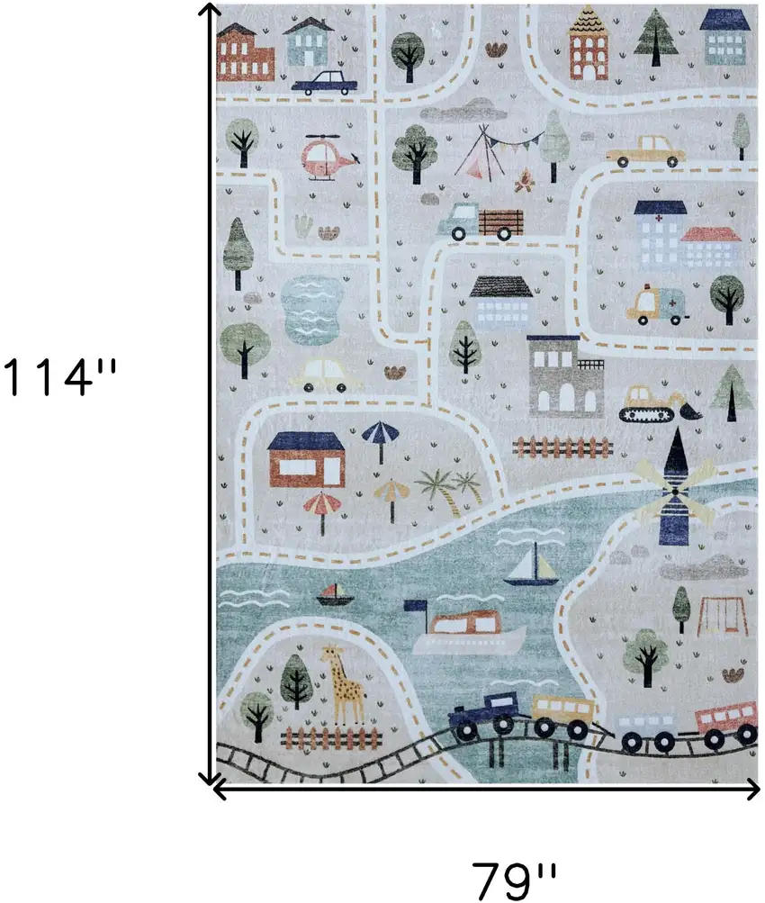 Gray Brown and Blue Juvenile Transportation Youthful Area Rug Photo 5