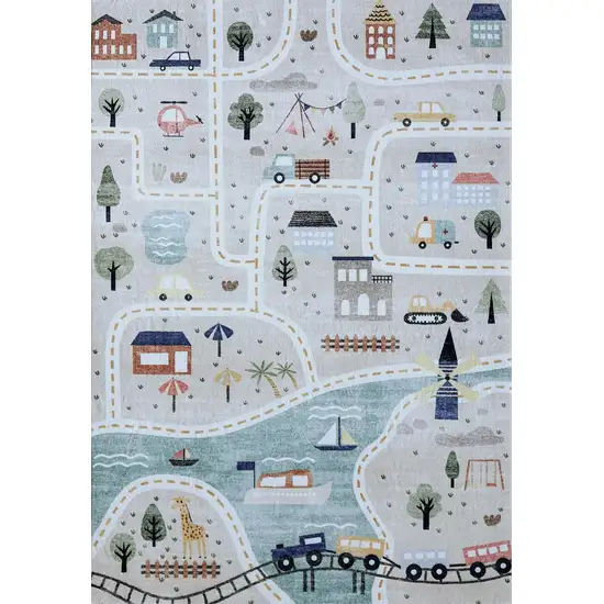 Gray Brown and Blue Juvenile Transportation Youthful Area Rug Photo 1