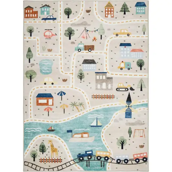 Gray Brown and Blue Juvenile Transportation Youthful Area Rug Photo 4