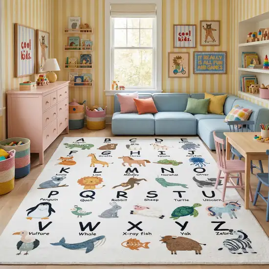 Gray Brown and Green Juvenile Alphabet Youthful Area Rug Photo 3