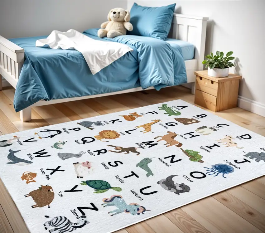 Gray Brown and Green Juvenile Alphabet Youthful Area Rug Photo 2