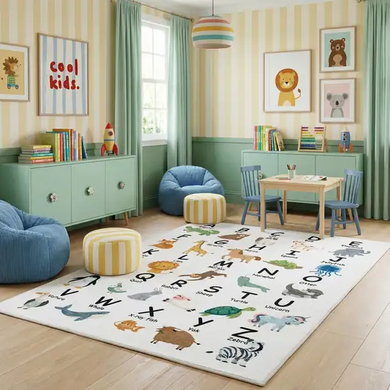Gray Brown and Green Juvenile Alphabet Youthful Area Rug Photo 7
