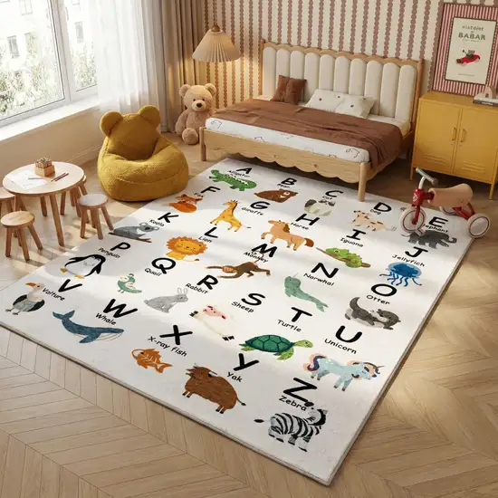 Gray Brown and Green Juvenile Alphabet Youthful Area Rug Photo 5
