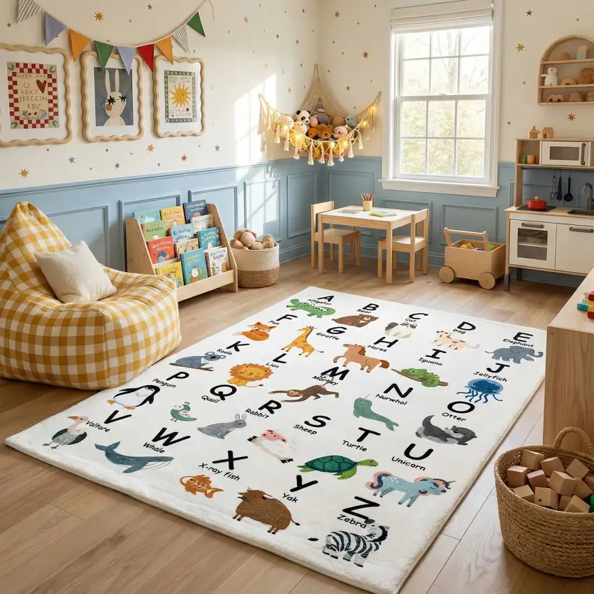 Gray Brown and Green Juvenile Alphabet Youthful Area Rug Photo 6