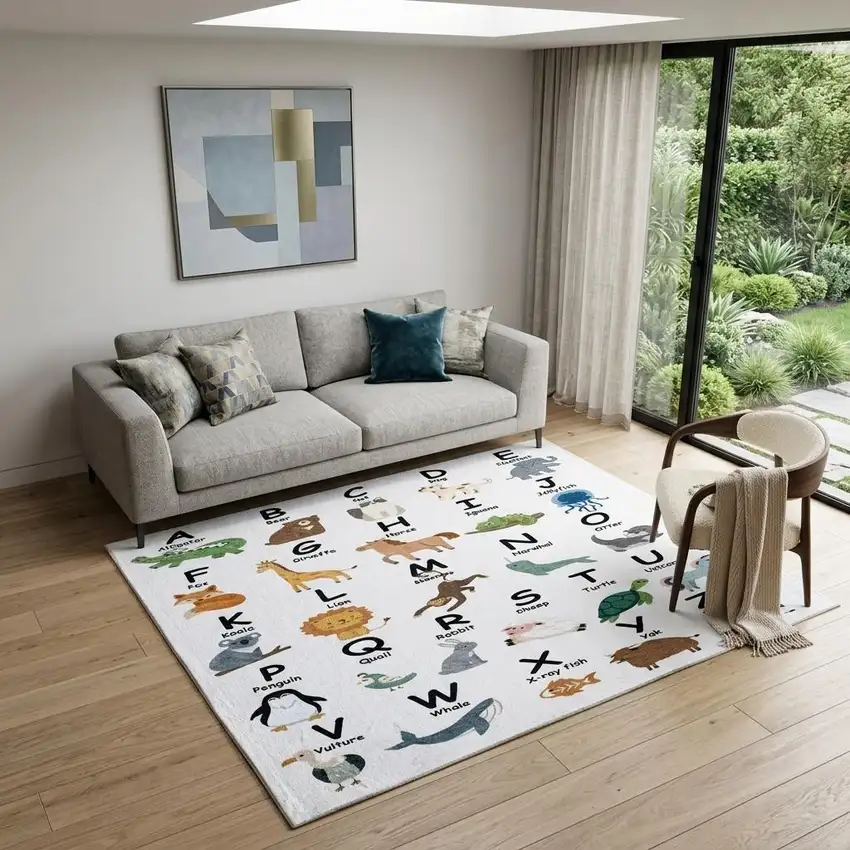 Gray Brown and Green Juvenile Alphabet Youthful Area Rug Photo 1