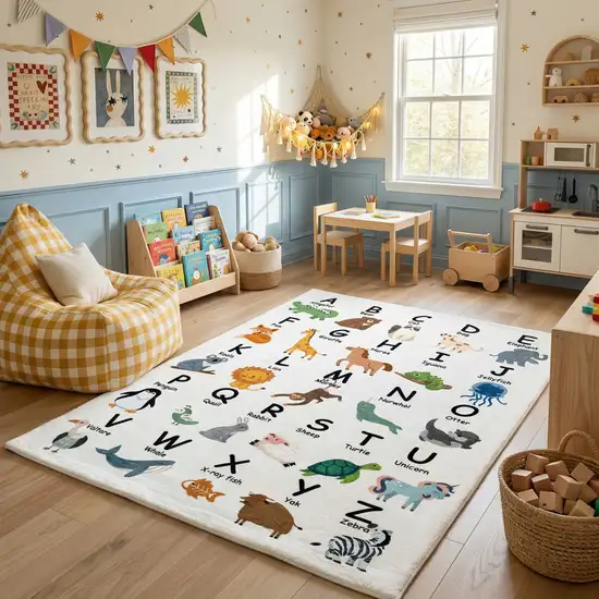 Gray Brown and Green Juvenile Alphabet Youthful Area Rug Photo 5
