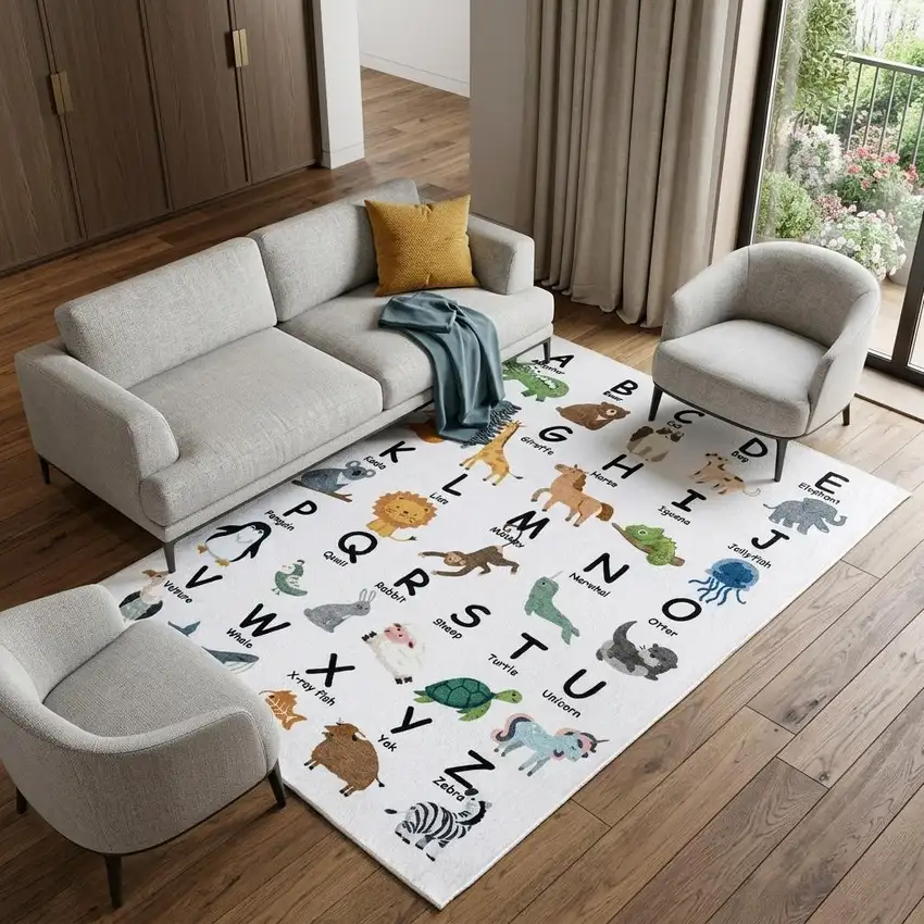 Gray Brown and Green Juvenile Alphabet Youthful Area Rug Photo 1