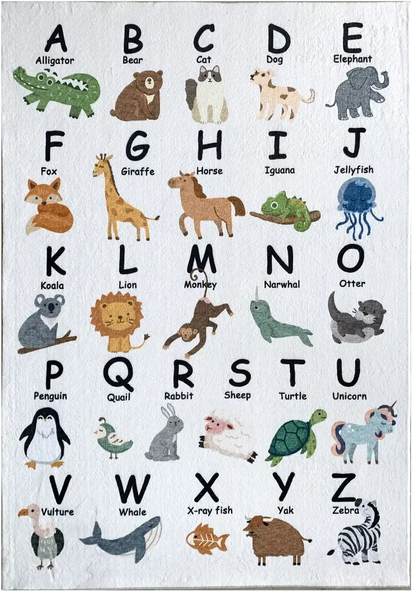 Gray Brown and Green Juvenile Alphabet Youthful Area Rug Photo 1